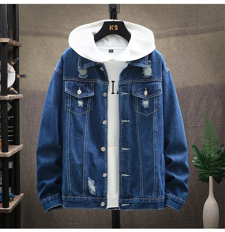 New Men's Vintage Denim Jackets Spring Autumn Handsome Loose Casual Workwear Jacket Fashion High Street Classic Jean Coats Male