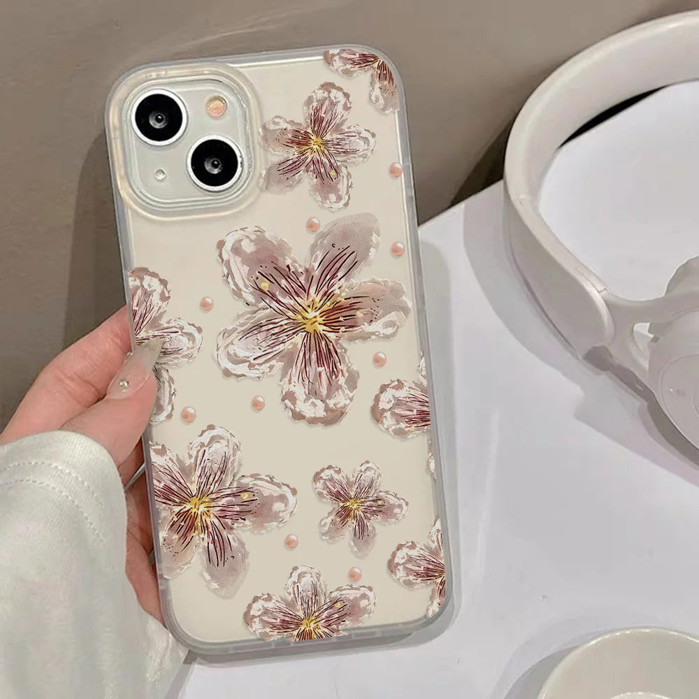 Matte Soft Silicone Phone Cases for iPhone 15 Case iPhone 16 13 17 Pro Max 14 11 12 Pro 15 16 Plus Flower Clear Shockproof Cover