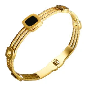 Beads Punk Gold Plated Thick Textured Open Bracelet Bangle for Women Men Trendy Stainless Steel Metal Bracelets
