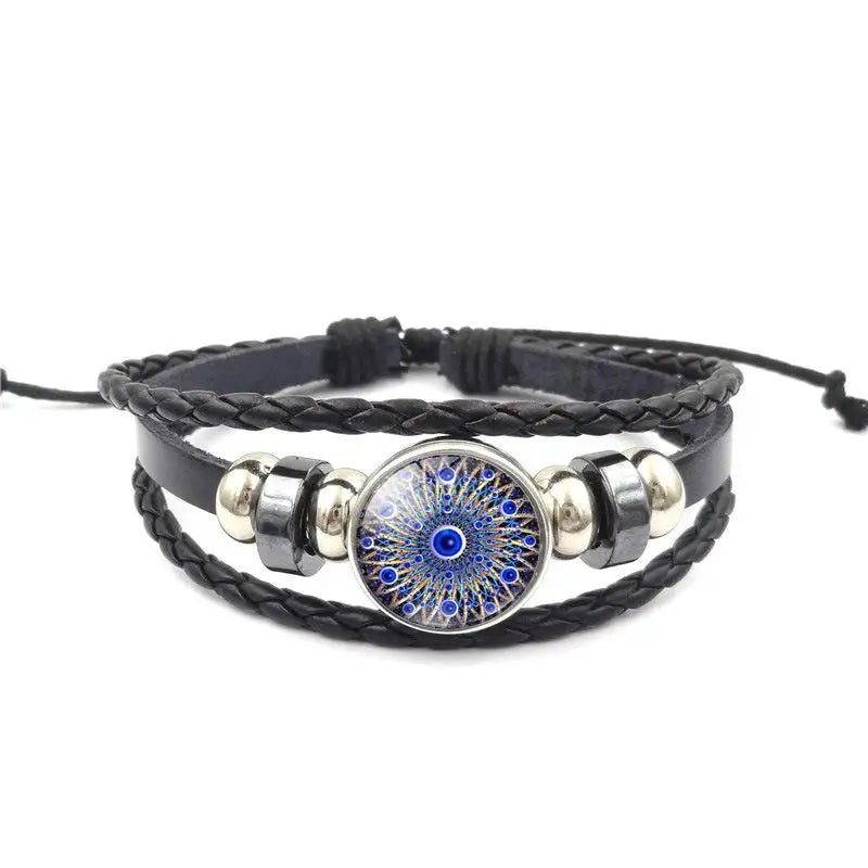 Leather Bracelet Handmade Woven Multilayer Boho Vintage Unisex Adjustable Fashion Jewelry Gift for Him Her