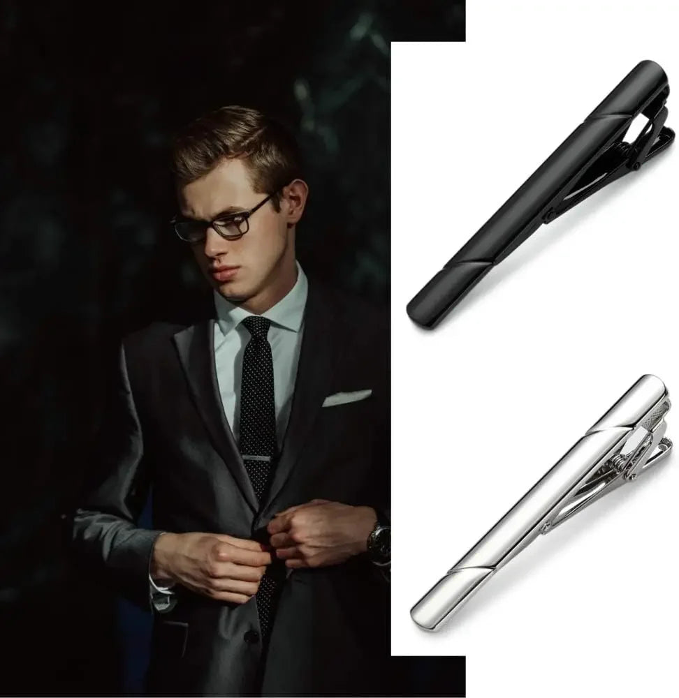 (Pack 4 Pieces ) Tie Clips for Men, Black Gold Blue Silver Tie Bar Set for Regular Ties, Luxury Box Gift Ideas  novedad