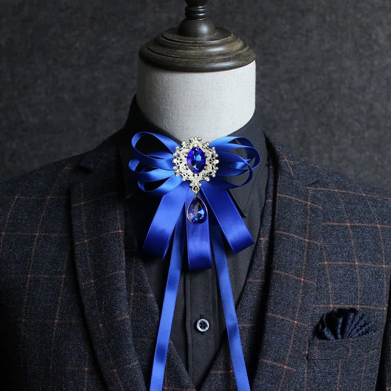 Bow Tie for British Men Women's Casual Suit Handmade Jewelry Gift Rhinestone Bowtie Korean College Style Shirt Collar Flower Pin