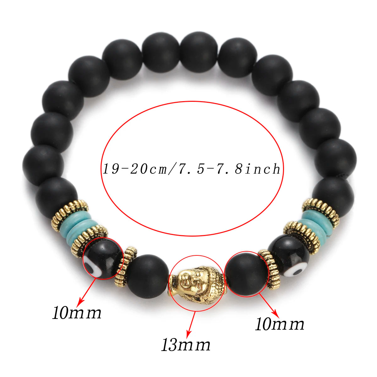 Classic Buddha&Evil Eye Bracelet Women Men 10mm Round Turquoises Blue Stone Bangles Handmade Elastic Yoga Bracelet