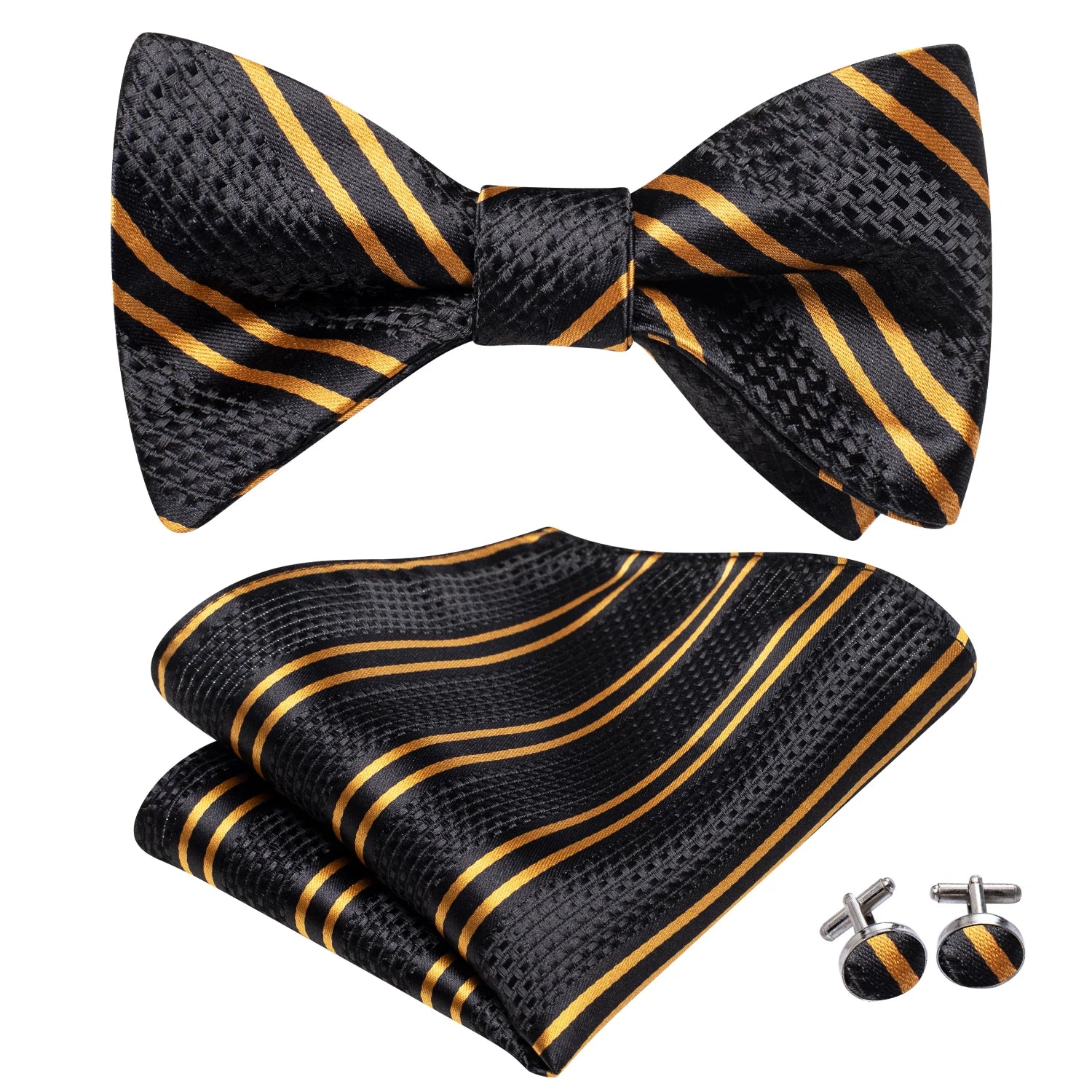 Hi-Tie Silk Mens Self Bow Tie Pocket Square Cufflink Set Butterfly Knot Jacquard Floral Paisley Bowtie for Male Wedding Business