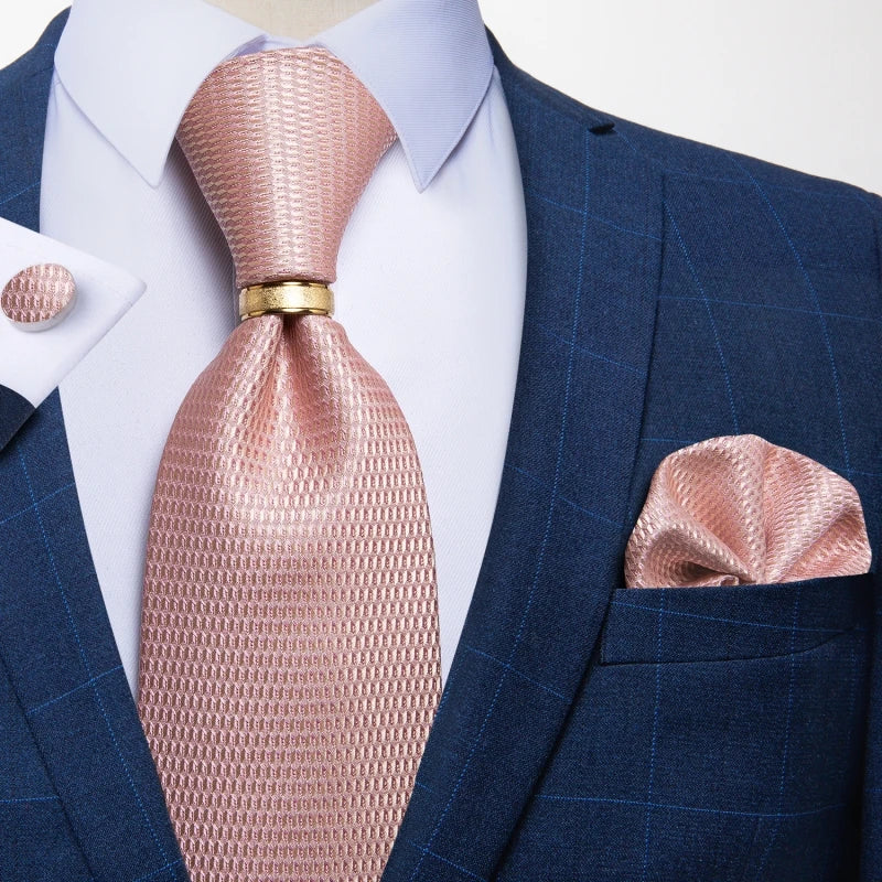 Men's Tie Handkerchief Cuffink Necktie Set Jacquard Woven Silk Blue Wedding Formal Business Party Necktie Ring Set DiBanGu