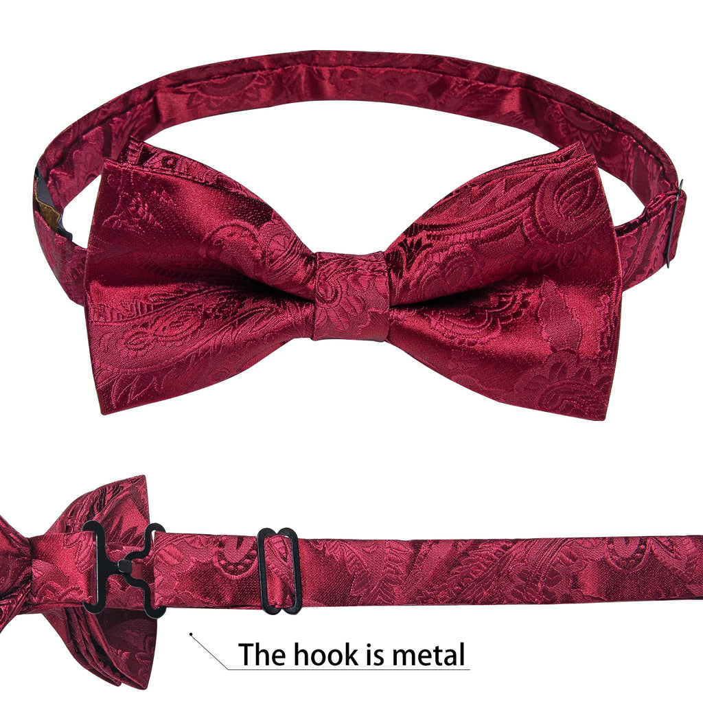 Wedding Bow Tie for Men Classic Red Pre-tied Bowtie Cufflinks Corsage Set for Party Butterfly Knot Gift Man Accessories