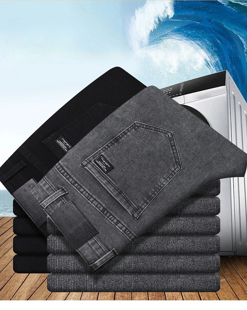 Men's New Stretch Straight Jeans Business Versatile Trendy Youth Casual Regular Long Pants for Spring Autumn Male Denim Trousers