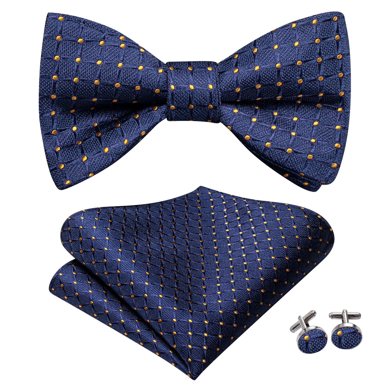 Hi-Tie Silk Mens Self Bow Tie Pocket Square Cufflink Set Butterfly Knot Jacquard Floral Paisley Bowtie for Male Wedding Business