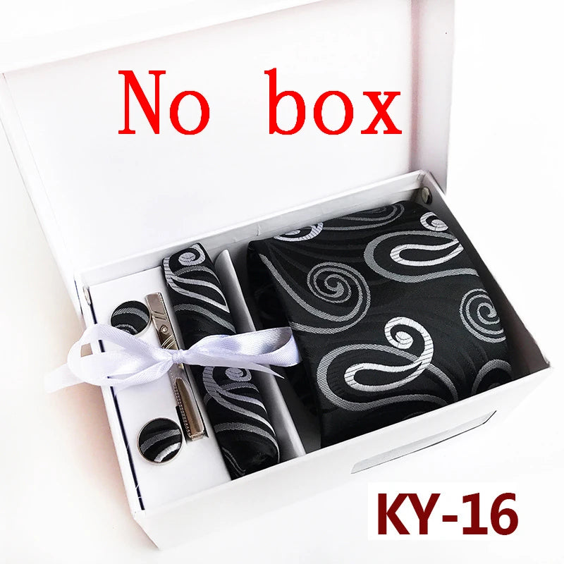 tie set for men gift box for men gravata luxury designer brand 8 cm Jacquard Necktie Pocket Square Clip cufflinks