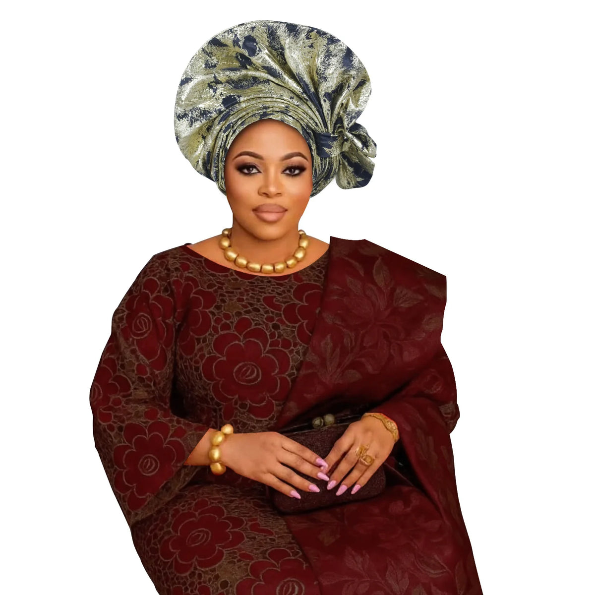 African Auto Gele Headtie For Women Printed Nigerian Traditional Head Wrap Elegant Turban Headscarf Wedding Party Headwear