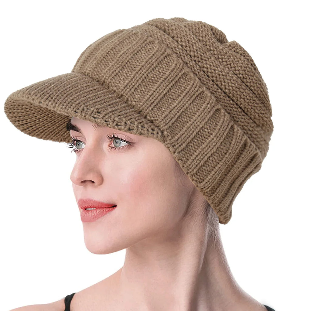 Outdoor Winter Men Women Knitted Hat Cold Protection Wide Brim Hat Thickened Wool Hat Beanies Bonnet Keep Warm Headwear