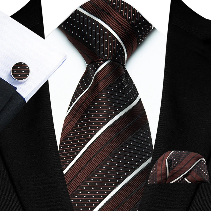 Mens Tie Set Stripes Necktie and Pocket Square Cufflinks Tie Clip Classic Formal Neck Ties for Men Wedding Business Party
