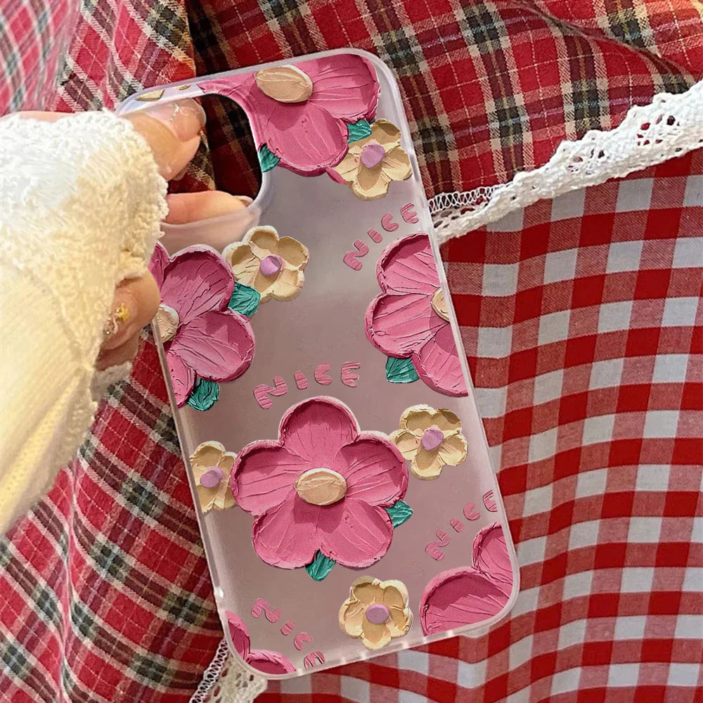 Matte Soft Silicone Phone Cases for iPhone 15 Case iPhone 16 13 17 Pro Max 14 11 12 Pro 15 16 Plus Flower Clear Shockproof Cover