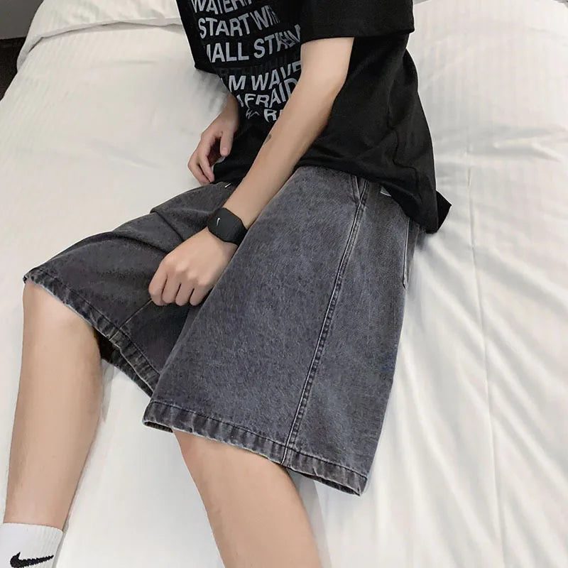 Summer Male seven inch jeans fashion design men's jeans slim fit straight leg short jeans casual loose wide leg denim shorts