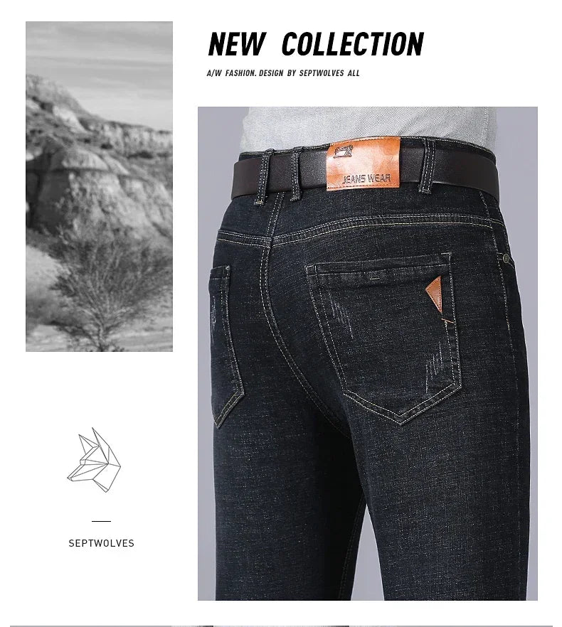 Men Fashion Straight Jeans Men 2025 New Stretch Slim Fit Pants Comfortable Soft Business Denim Trousers Male Brand Clothing