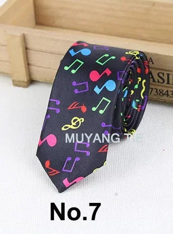 Classic Musical Notes Tie Neck Mens Skinny 5cm Zipper Neckties Red Black Blue White Color Slim Narrow Entertainment Party