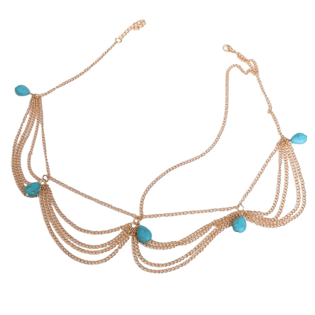 Bohemian Hair Accessories For Women Elegant Vintage Turquoise Forehead Chain Exquisite Tassel Gemstone Hair Chain Hair Hoop