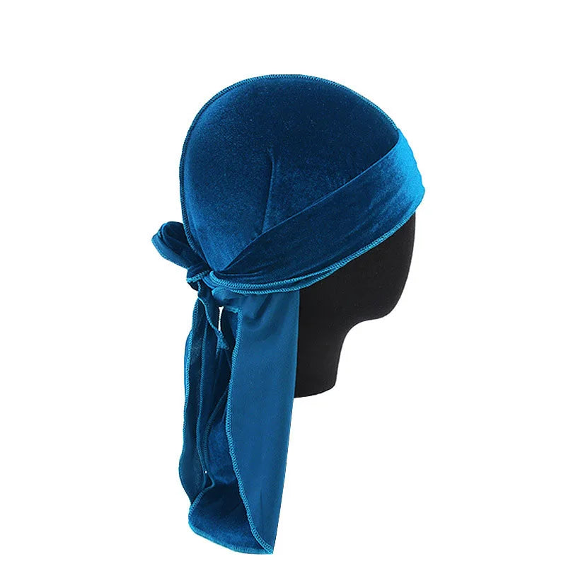 New Unisex Velvet Durags Bandana Turban Hat Men Women Breathable Warm Long Tail Doo Rag Durags Pirate Hat Hip Hop Headband