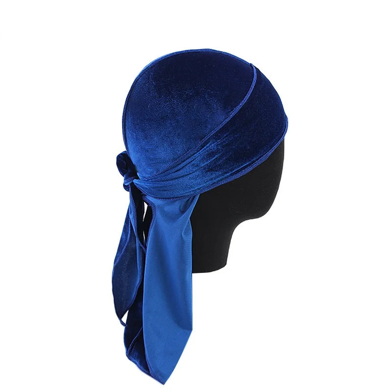 New Unisex Velvet Durags Bandana Turban Hat Men Women Breathable Warm Long Tail Doo Rag Durags Pirate Hat Hip Hop Headband