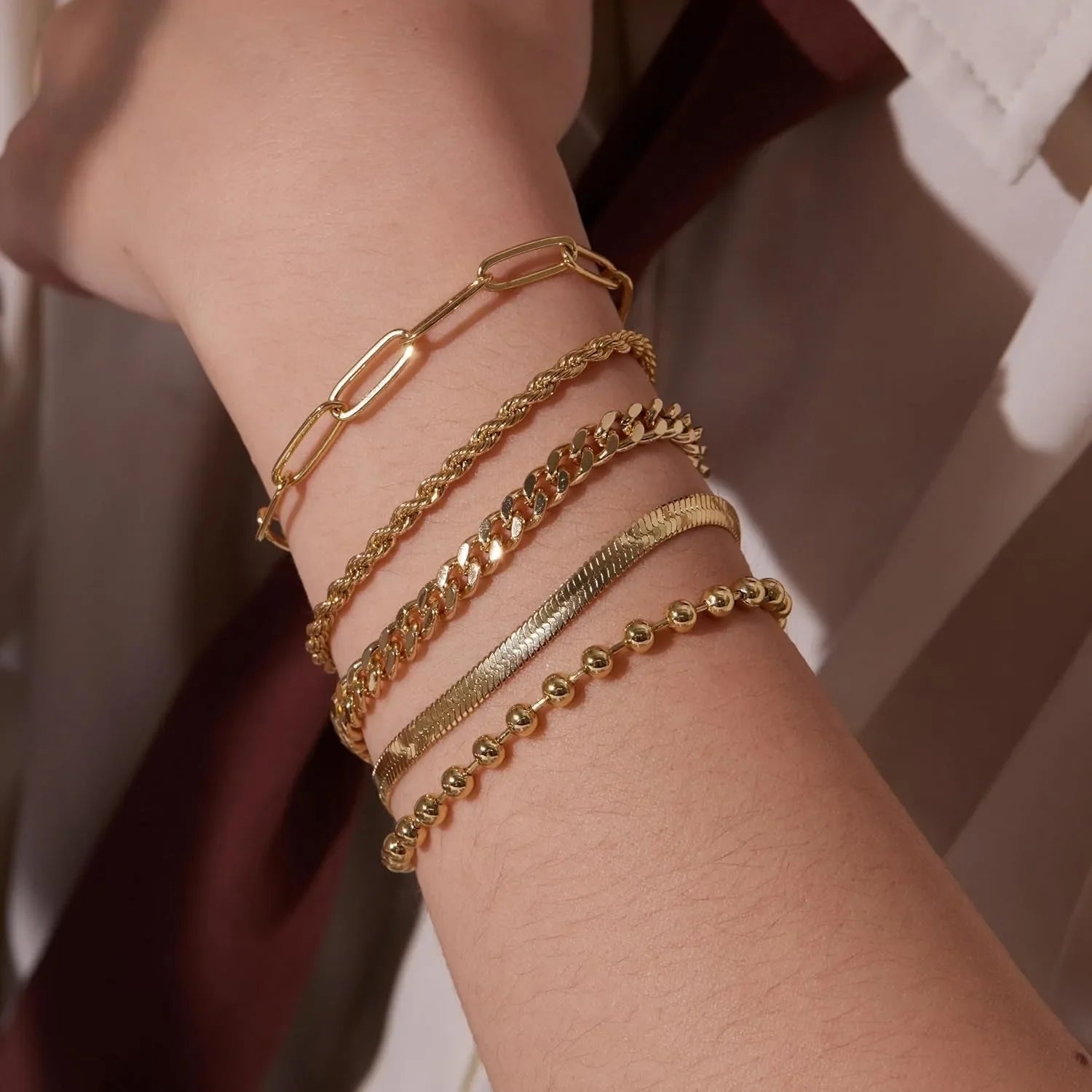 Gold Bracelets for Women Bracelets Set for Women Gold Bracelets Stack With Beaded, Cuban, Paperclip, Snake, Rope Gifts for Women