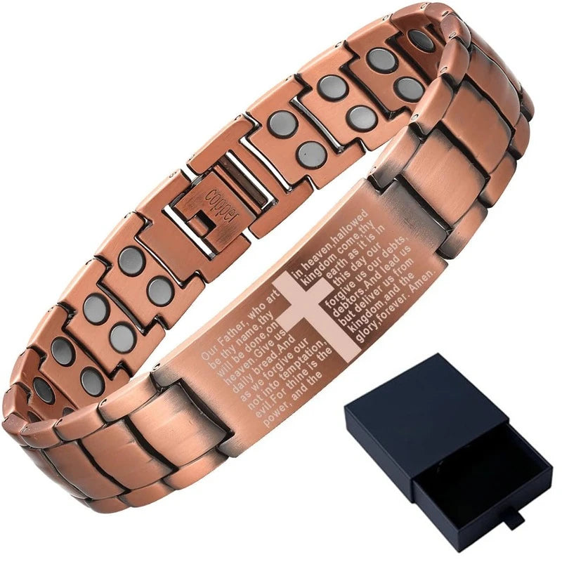 Pure Copper Bracelet for Men, Cross Copper Magnetic Bracelet with Ultra Strength Magnets, Adjustable Jewelry Box Christmas Gifts