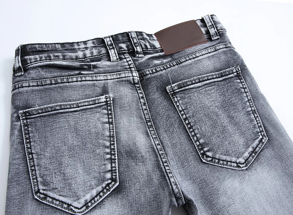 New 2026 Men's Grey Jeans Pants Fashion Casual Slim Fit Small Feet Long Pants Trend Versatile Stretch Denim Trousers for Men