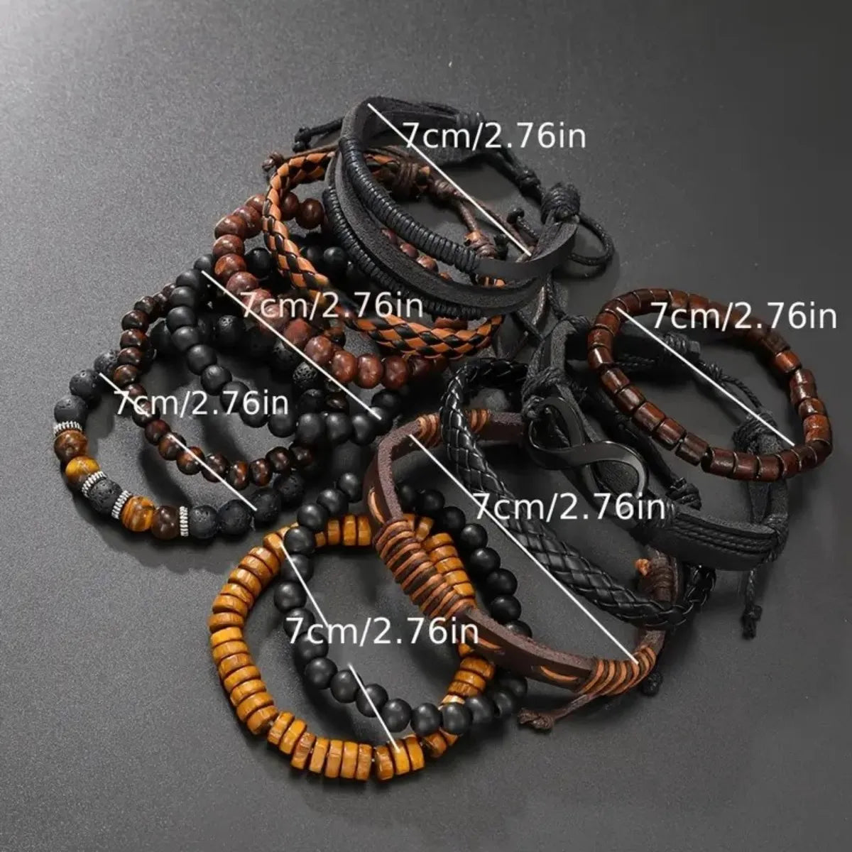 12 Pieces Vintage Woven Faux Leather Tiger's Eye & Moonstone Bead Bracelet Set for Casual Party Fashion Accessories (Box Not Inc