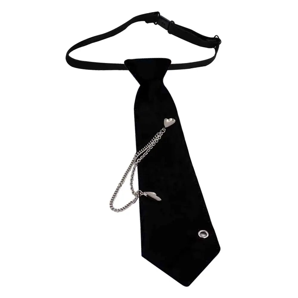 Punk Black Necktie Gothic Metal Chain Crystal Rhinestone Jewelry Bowtie Evening Adjustable Pre-Tied JK Shirt Decoration Bow Tie