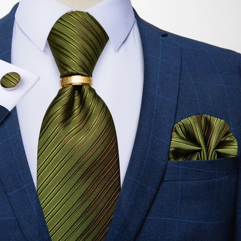 Men's Tie Handkerchief Cuffink Necktie Set Jacquard Woven Silk Blue Wedding Formal Business Party Necktie Ring Set DiBanGu