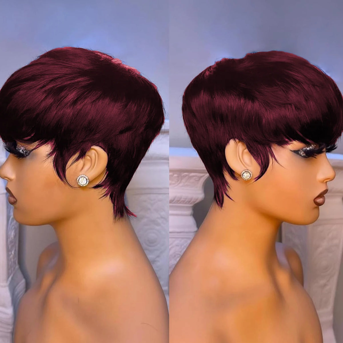 Pixie Cut Straight Human Hair Wig For Women Full Machine Made Human Hair Wig 150% Density 6Inch