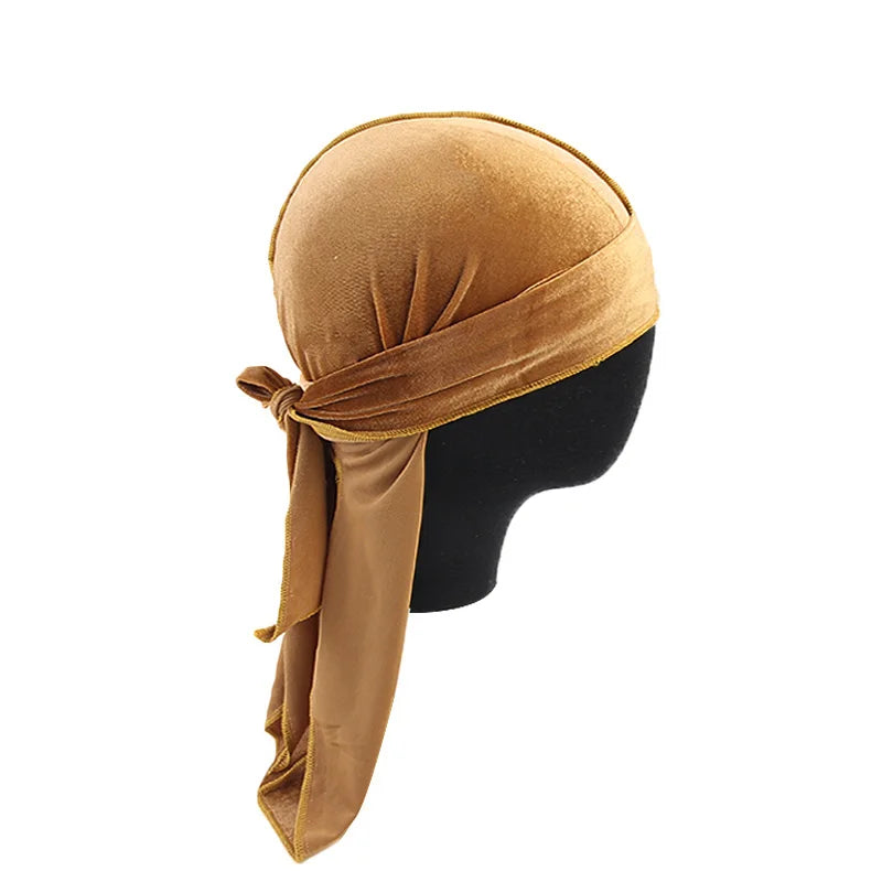 New Unisex Velvet Durags Bandana Turban Hat Men Women Breathable Warm Long Tail Doo Rag Durags Pirate Hat Hip Hop Headband