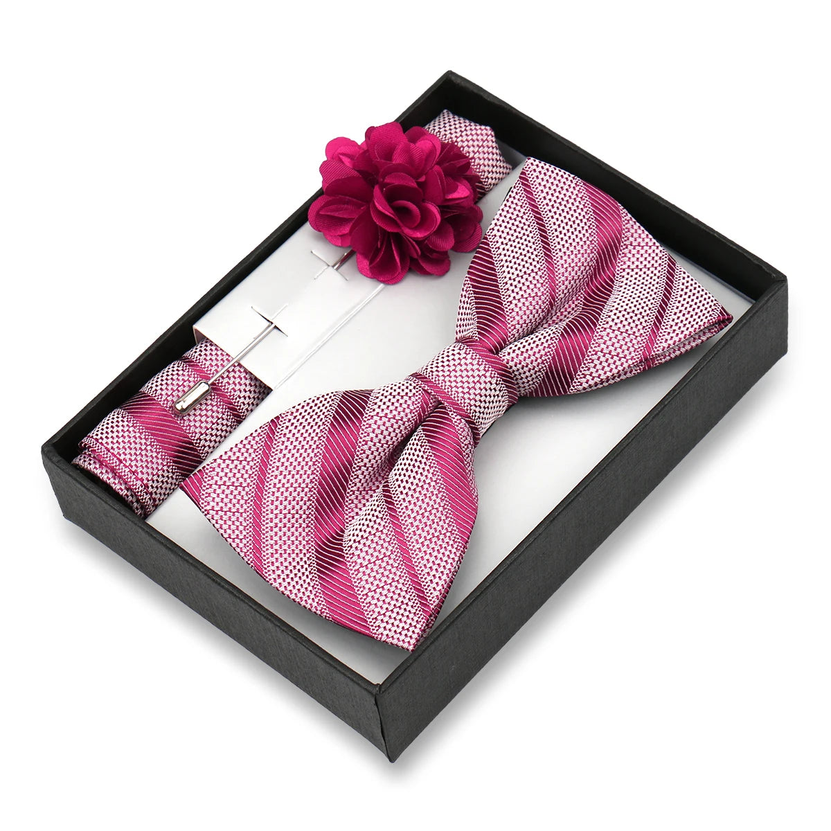 Classic High Quality Bow Tie Set Box Gift For Men Fashion Elegant Bowtie Handchief And Brooch Set Wedding Business Accessories