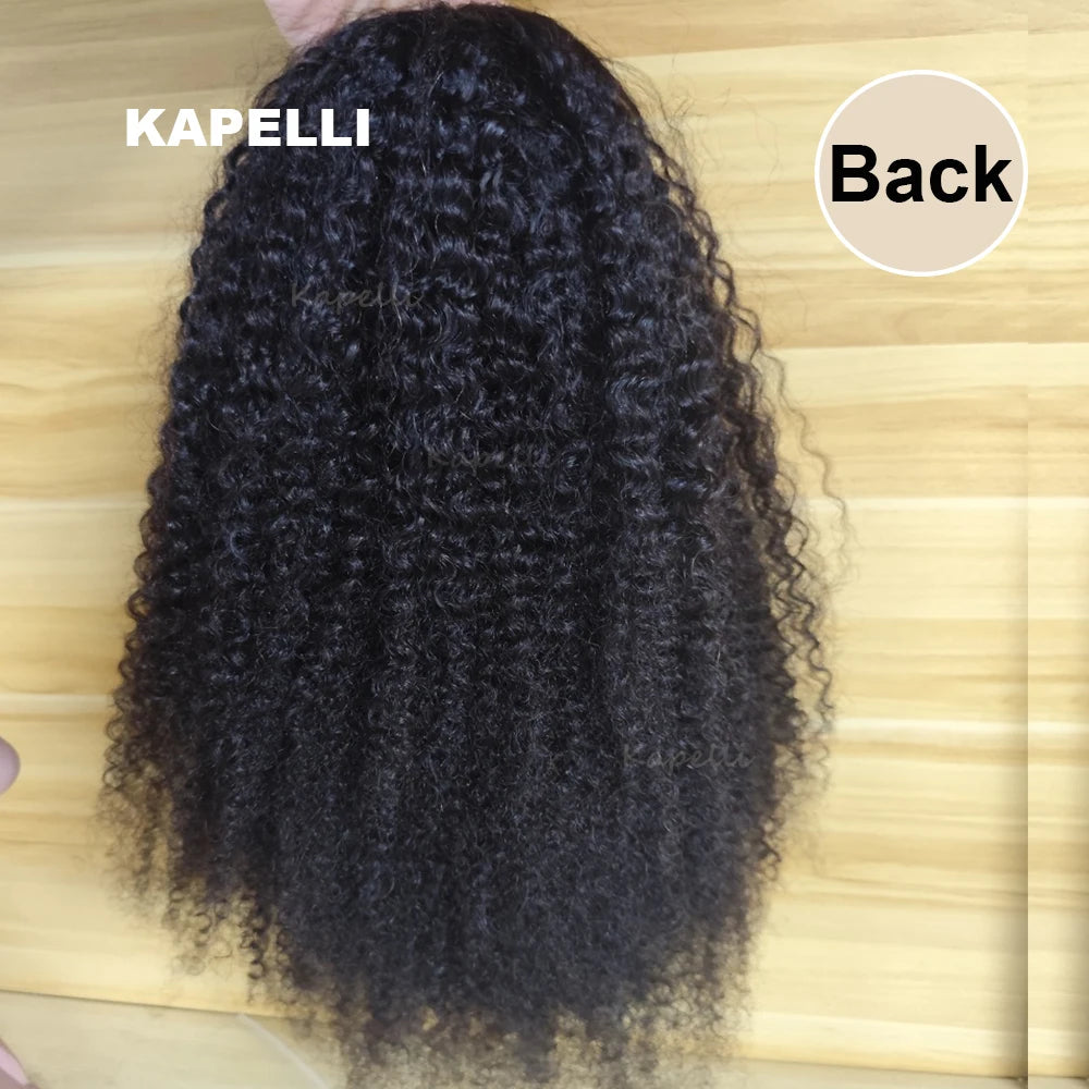 Kinky Curly Human Hair Wigs No Leave Out Glueless Wig Upgrade 3 IN 1 Half Wig With Drawstring Seamless Flip Over No Glue Clip In