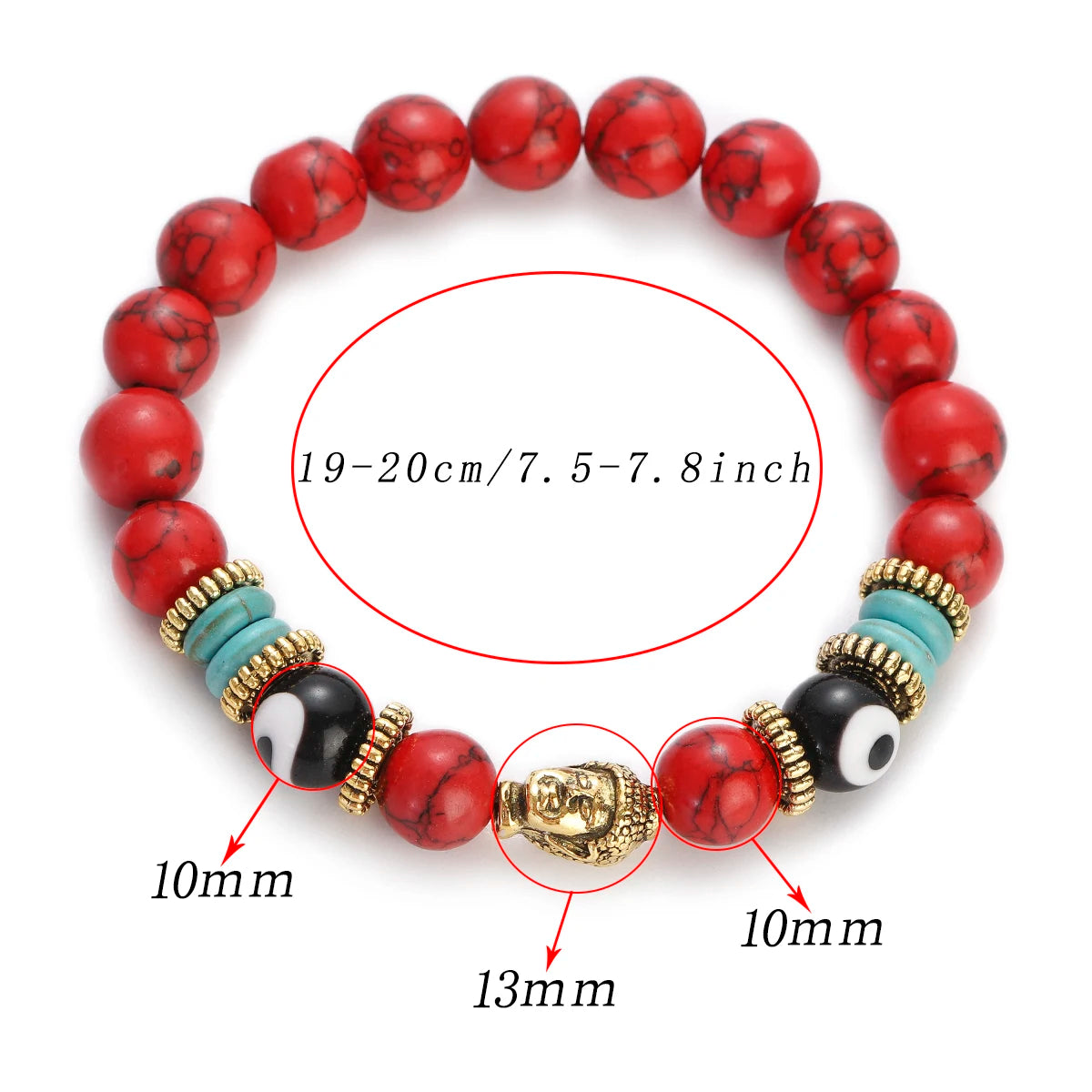 Classic Buddha&Evil Eye Bracelet Women Men 10mm Round Turquoises Blue Stone Bangles Handmade Elastic Yoga Bracelet