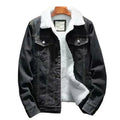 Men Jean Jacket Thicken Lamb Cashmere Lining Men Denim Coat Solid Color Coldproof Outerwear Winter Single Breasted Men Jean Coat