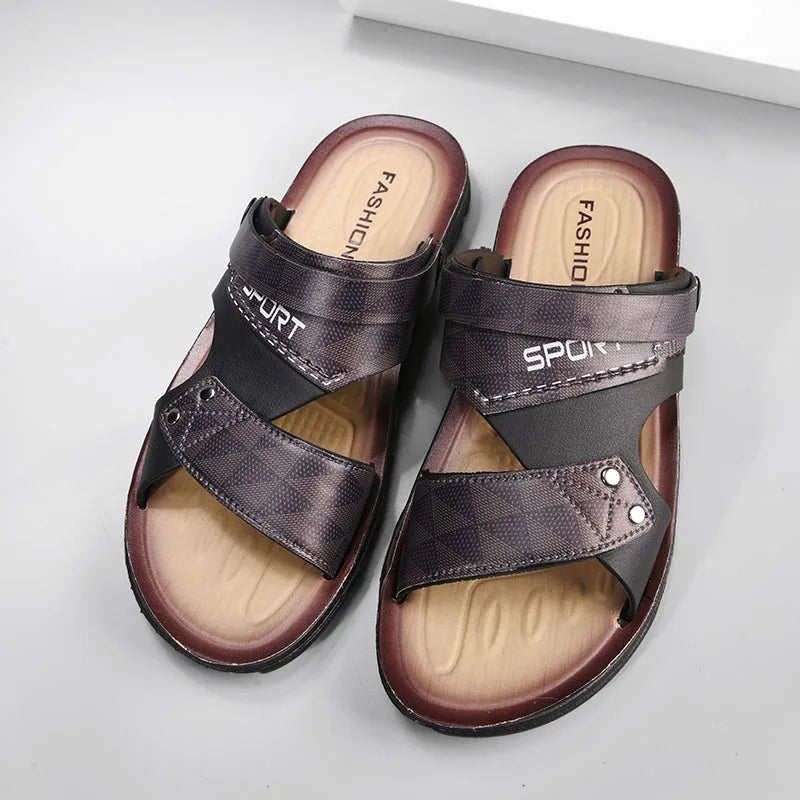 Fashion Casual Men's Sandals Summer Slip On Sandals Men Classic Beach Shoes For Men Outdoor Leather Sandals Male Slippers