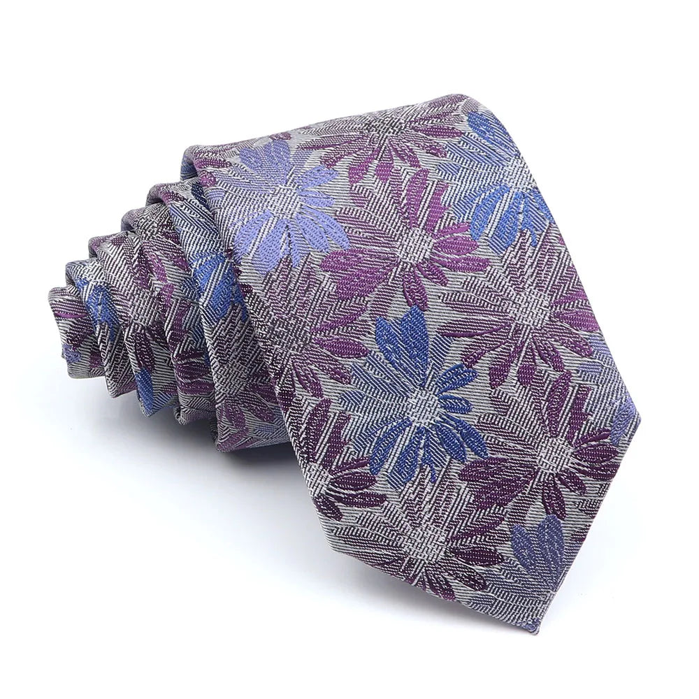 New Men's Casual 7CM Ties Classic Polyester Woven Party Neckties Fashion Burgundy Flower Man Neck Tie For Wedding Business Male