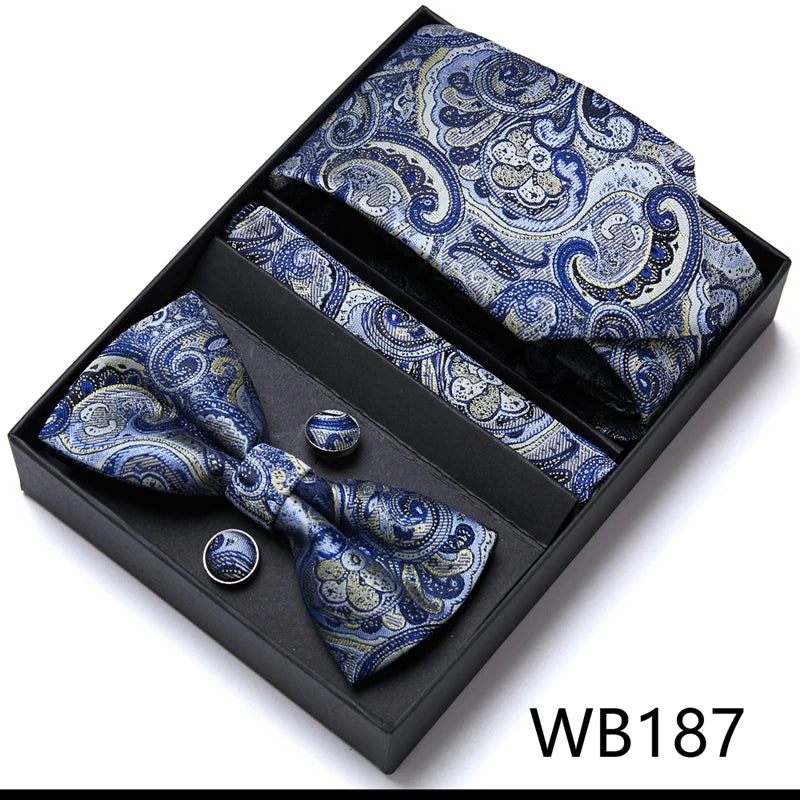 Tie For Men Formal Dress Tuxedo NeckTie Handkerchief Bow Tie Set PlaisyParty Groom Wedding Butterfly Bowtie In Box