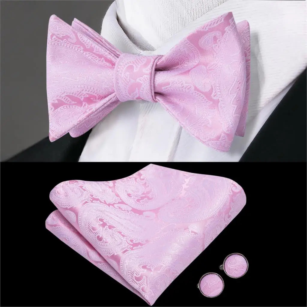 Hi-Tie Adjustable Butterfly Self Bow Tie for mens 100% Silk Floral Paisley Male Classic Wedding Party Golden Red Bow Tie Set