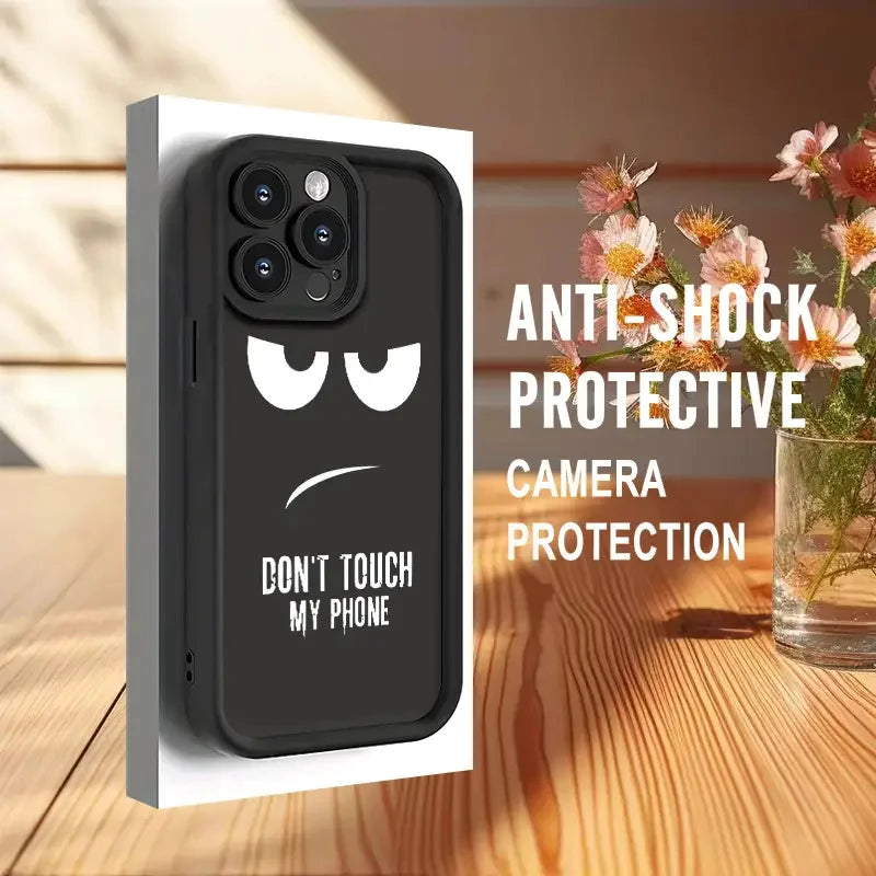 "Don't Touch Me" fashion phone case is suitable for iPhone 14 16 15 Pro X XS XR 7 8 Plus 16 15 14 13 12 11 Pro Max phone cases.