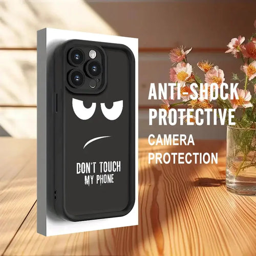 "Don't Touch Me" fashion phone case is suitable for iPhone 14 16 15 Pro X XS XR 7 8 Plus 16 15 14 13 12 11 Pro Max phone cases.