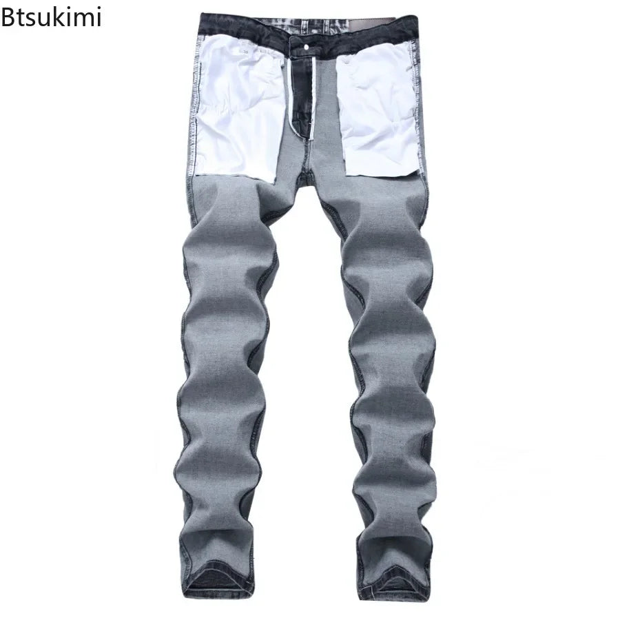 New 2026 Men's Grey Jeans Pants Fashion Casual Slim Fit Small Feet Long Pants Trend Versatile Stretch Denim Trousers for Men