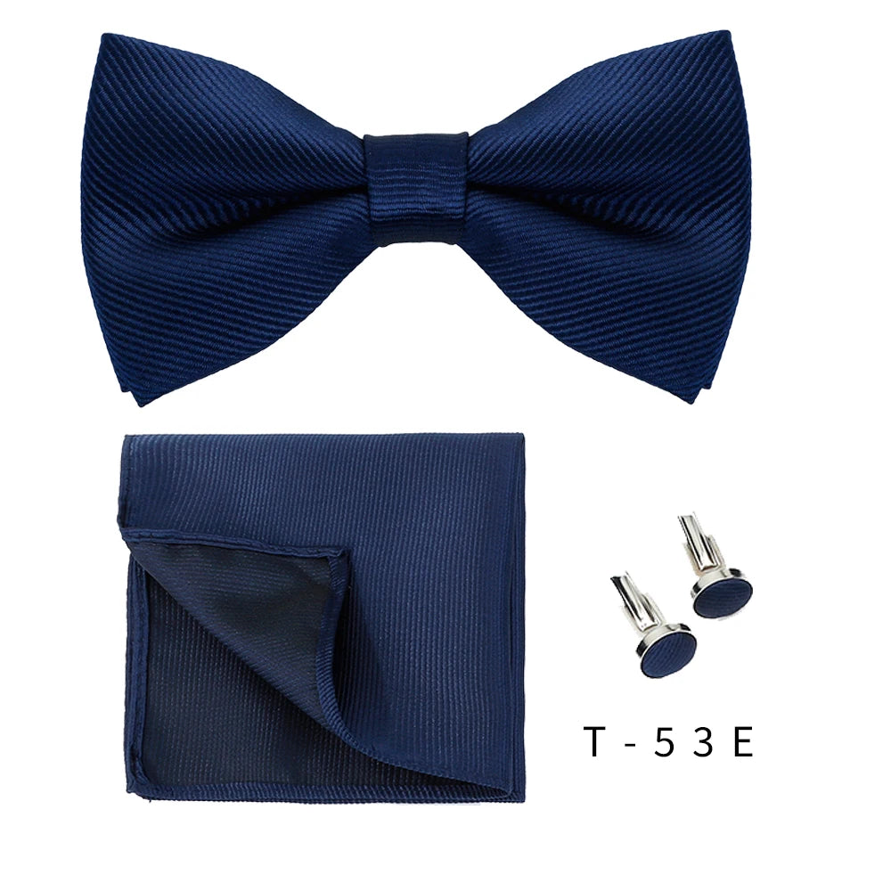 Bowtie Set 3pcs Solid Color Bow Tie For Men Pocket Square Shirts Cufflinks Neck Butterfly Suit For Business Wedding Decorate tie