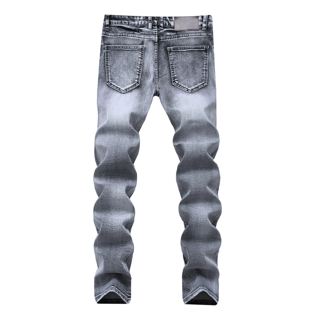 New 2026 Men's Grey Jeans Pants Fashion Casual Slim Fit Small Feet Long Pants Trend Versatile Stretch Denim Trousers for Men