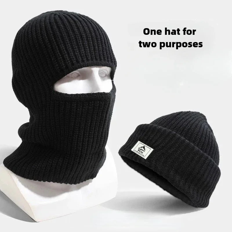 2 In1 Winter Mask Beanies Hats Warm Knitted Balaclava Hats Windproof Solid Full Face Ski Bonnet Tactical Cycling Earmuffs Cap
