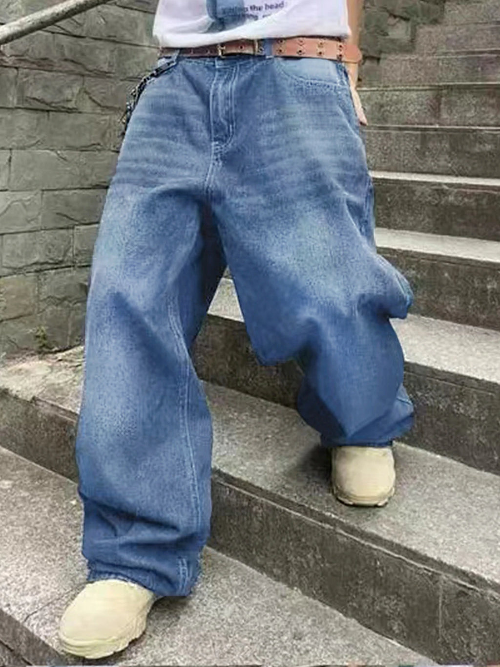 Fashion Men's Vintage Jeans Straight Streetwear Personality Hip Hop Trousers Male Youth Loose Wide Legs Denim Pants