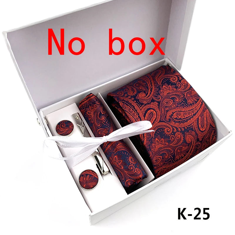 tie set for men gift box for men gravata luxury designer brand 8 cm Jacquard Necktie Pocket Square Clip cufflinks