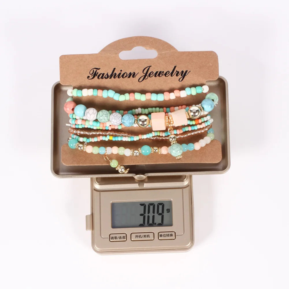 Bohemian Handmade Beads Bracelet Set For Women Summer Colorful Beaded Chain Bangle Men Boho Jewelry Accessories