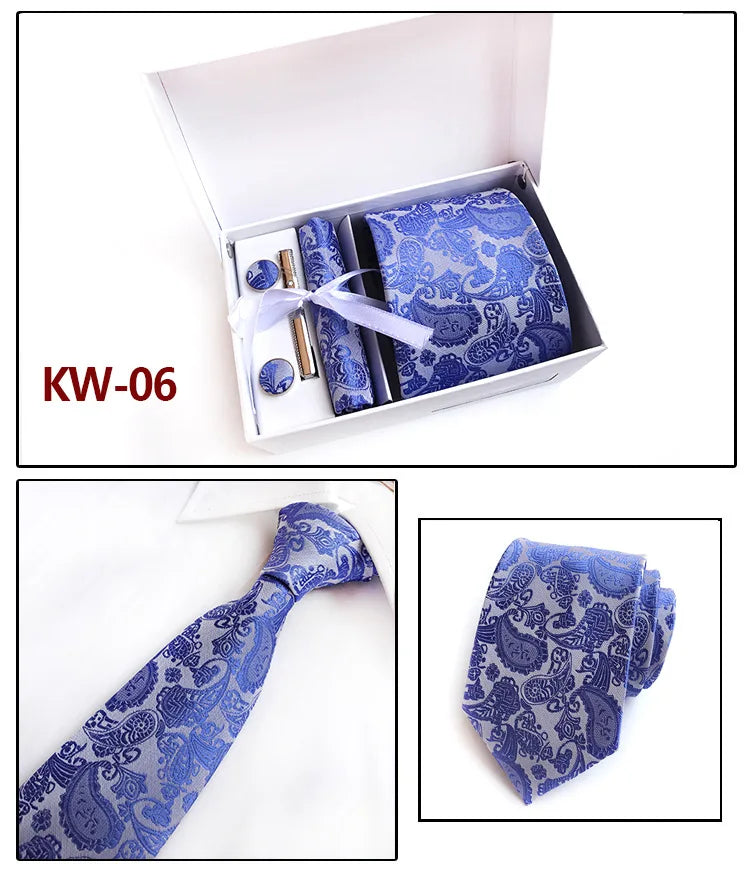 tie set for men gift box for men gravata luxury designer brand 8 cm Jacquard Necktie Pocket Square Clip cufflinks