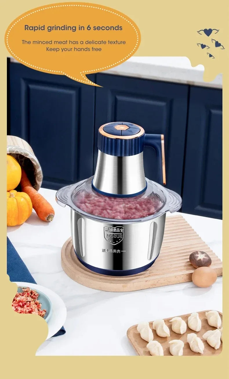 5L Electric Meat Grinder Chopper Stainless Steel Meat Vegetables Blender, 500W Household Stuffing Food Processor Mincer 5 Modes